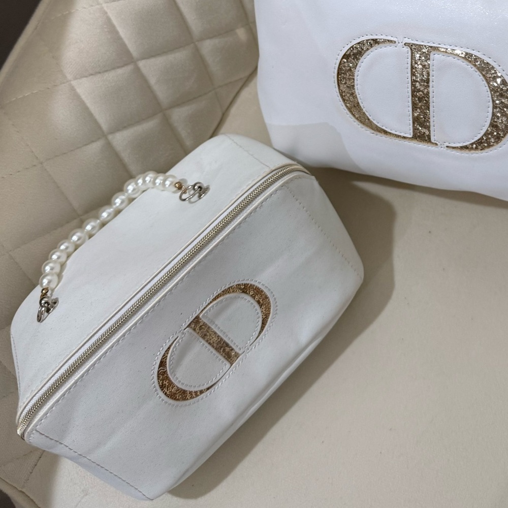 Dior cosmetics White and Gold Designer Bag